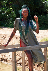 Robe de plage esprit kimono Tanza Olive